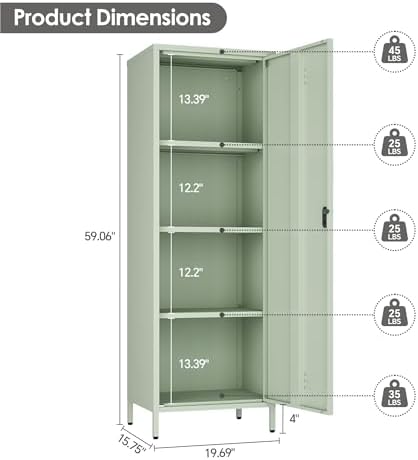 Metal Locker Storage Cabinets Lockable Single File Storage Cabinet with Door and Removable Shelves Kids Locker for School Gym Pantry Kitchen (Green) - Image 3