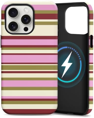 for iPhone 13 Pro Max Case, Magnetic Matte Frosted Dual-Layer Striped Phone Case for Women, Retro Aesthetic Cover Compatible with MagSafe Accessories - Berry Sage by YKCZL