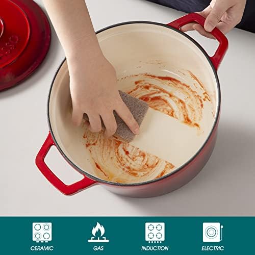 vancasso 6 Qt Round Enameled Cast Iron Dutch Oven with Lid & Handles, Red - Image 4