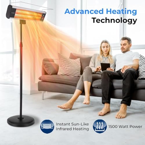 SereneLife Infrared Patio Heater 1500W Electric Heater Indoor/Outdoor Use, Portable Stand with Remote Control, IP65 Approved, 360° Tip-Over Safety Switch for Restaurant, Patio, Backyard, Garage, Decks - Image 2