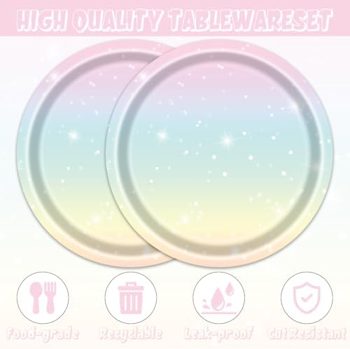 Egami 40pcs Pastel Birthday Supplies,include 20 Dessert plate and 20 Napkin,Rainbow Party Plate Napkin Set,Used for Rainbow Party Decoration - Image 4