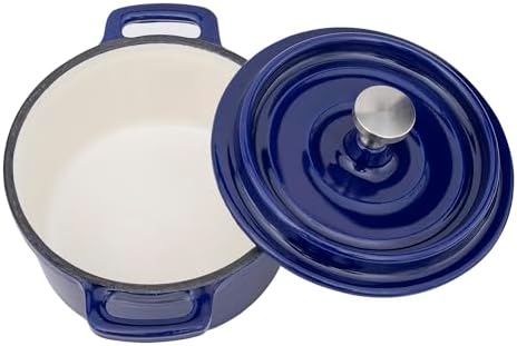 Flavehc Mini Cocotte 16 oz Mini Dutch Oven 0.5 qt. Cast Iron Garlic Roaster for Oven Garlic Confit Pot Ramekins with Lids Oven Safe Set of 2, Blue - Image 4