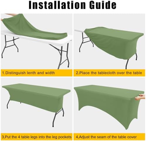 Smiry 2 Pack Spandex Table Cloth 6FT, Elastic Fitted Sage Green Tablecloth - Image 5
