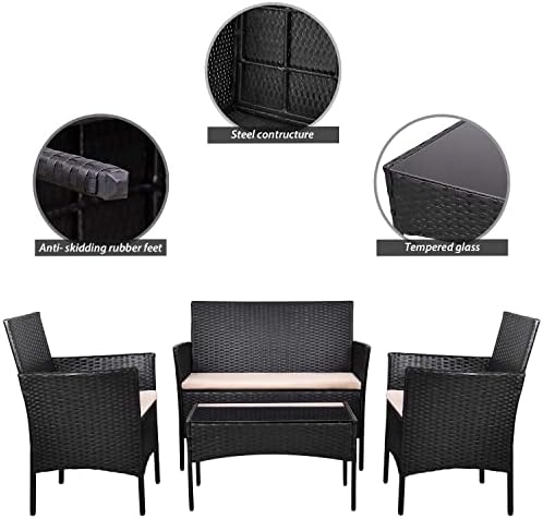 Homall 4 Pieces Outdoor Patio Furniture Sets Rattan Chair Wicker Set,Outdoor Indoor Use Backyard Porch Garden Poolside Balcony Furniture (Black and Beige) - Image 3