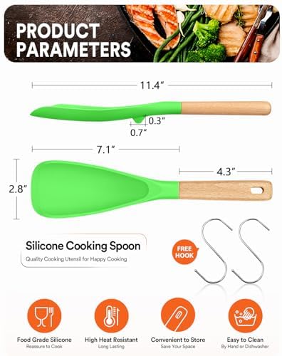 Badiano Silicone Cooking Spoon for Nonstick Cookwares, Multi-function,11.4" - Image 2