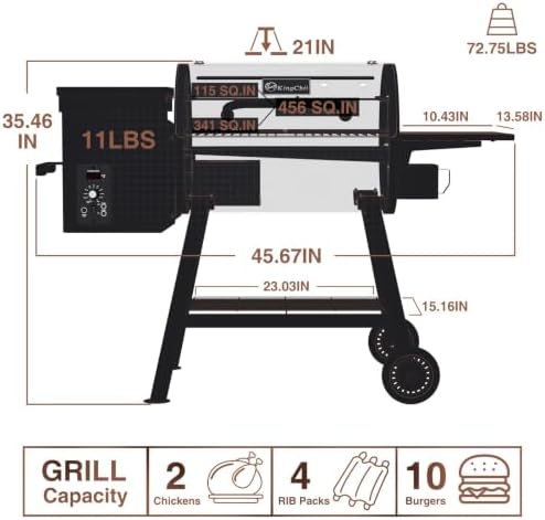 KingChii 456 SQ.IN Pellet Grill Smoker with Side Shelf, 8 IN 1 BBQ Grill with PID Temperature Control for Outdoor Cooking, BBQ Camping and Patio-Brown - Image 3