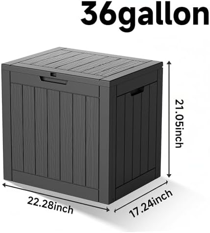 PatioZen 36 Gallon Deck Box,Waterproof Resin Outdoor Storage Boxes, Outside Storage Lockable Container for Garden Tools,Indooor Cushions,Accessories (Black) - Image 7
