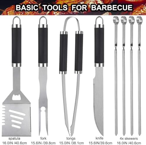 Grilljoy 24PCS BBQ Grill Tools Set with Meat Thermometer and Injector - Extra Thick Stainless Steel Fork, Spatula& Tongs - Complete BBQ Accessories in Aluminum Case - Perfect Grill Gifts for Men - Image 2