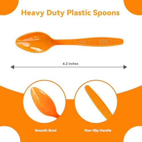 Orange Plastic Spoons Heavy Duty, Disposable Party Supplies 104 PCS - Image 2