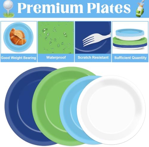 96PCS Golf Party Decorations Blue and Green Plates and Napkins Disposable Hole in One Golf Theme Tableware Dinnerware Set for Birthday Baby Shower Graduation Retirement Party Supplies Serves 24 Guests - Image 3