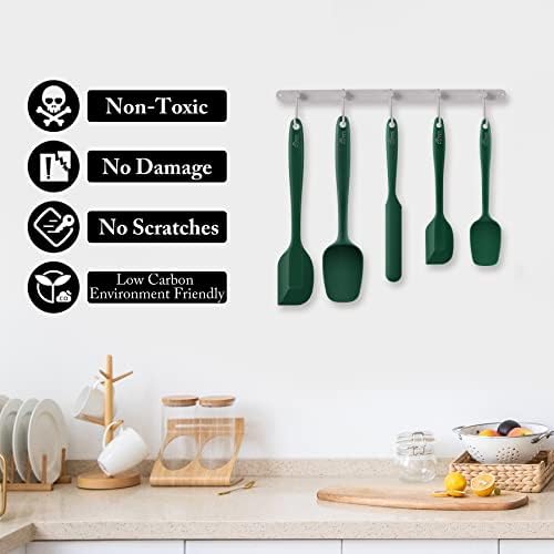 HOTEC BPA-Free Silicone Rubber Spatula Set, Dark Green, Set of 5 - Image 4