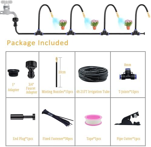 360°Bendable Automatic Irrigation System, 50Ft Adjustable Garden Watering Misting System for Outdoor Cooling System, Trampoline, Greenhouse, Lawn, Plant, Water Mister Nozzles Thread Sprayer 0.043" - Image 3