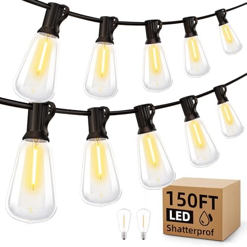 MGVIH Outdoor String Led Patio Lights - 150Ft 45M Outside Waterproof Light ST38 Shatterproof Bulb Connectable Hanging Outdoor Electric Lighting for Backyard Yard Gazebo Porch Party by MGVIH