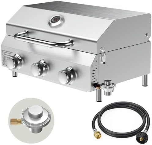 Bestfire 3-Burner Tabletop Gas Grill, Dual Connections, 30,000 BTU Portable Propane Grill, Knobs&Stainless Steel Grates, Compact & Detachable Legs for Camping, RV, BBQ by GrillsOutdoorCooking