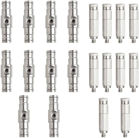 Brass Patio Misting Kit – 10pcs Brass Micro-Nozzles & 10pcs1/4″ Slip Connectors for Outdoor Cooling (UNC 10/24, 0.012″ Precision Orifice, 15-280 psi) by TLTOOLEGIN
