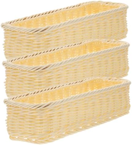 Woven Storage Basket 3Pcs PP Rectangular Bread Organizer for Restaurant by Ciieeo