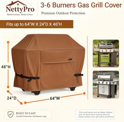 NettyPro Grill Cover for Outdoor Grill 64 inch, Waterproof Heavy Duty Gas BBQ Cover for Outside Weber, Char-Broil, Brinkmann, Jenn Air, Nexgrill 3-4 Burners Barbecue, Brown - Image 6