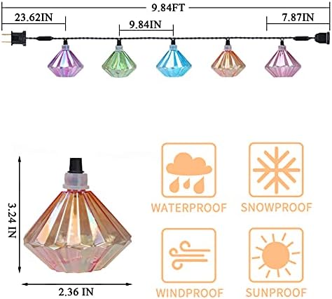 Vigdur Lantern String Lights - Multicolor Decorative String Lights Plug in with 10 Diamond Shaped Bulbs, Indoor String Light for Xmas Party Wedding Bedroom Patio Decor - Image 2