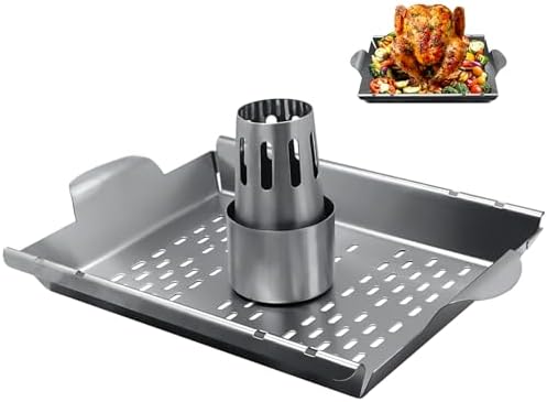 Upgraded Beer Can Chicken Holder for Grill Smoker Oven, Vertical Chicken Roaster Stand with Handle, Large Stainless Steel BBQ Barbecue Accessories, Indoor Outdoor Grill Rack Vegetables Grilling Basket by UHEGDRR