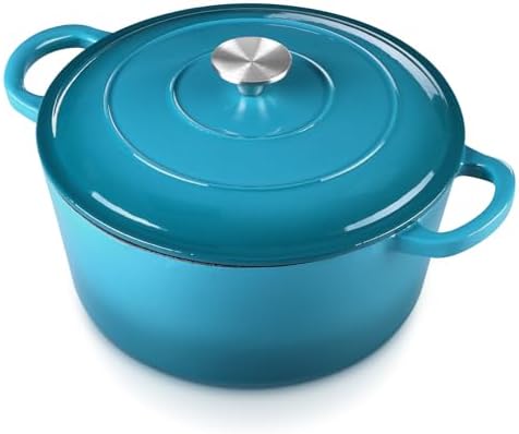 E-far 6 Quart Dutch Oven, Enameled Cast Iron Dutch Oven Pot with Lid, Nonstick Round Cookware for Braising/Stews/Roasting/Bread Baking/Cooking, Heavy Duty, Induction & Oven Safe - Teal Mist by E-far