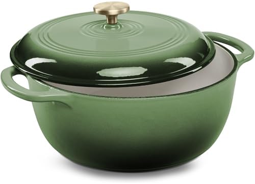 Best Choice Products 7.5 Quart Enamel Cast-Iron Round Dutch Oven, Family Style Heavy-Duty Pre-Seasoned Cookware for Home, Kitchen, Dining Room, Oven Safe w/Lid, Dual Handles - Deep Olive Green by BestChoiceProducts