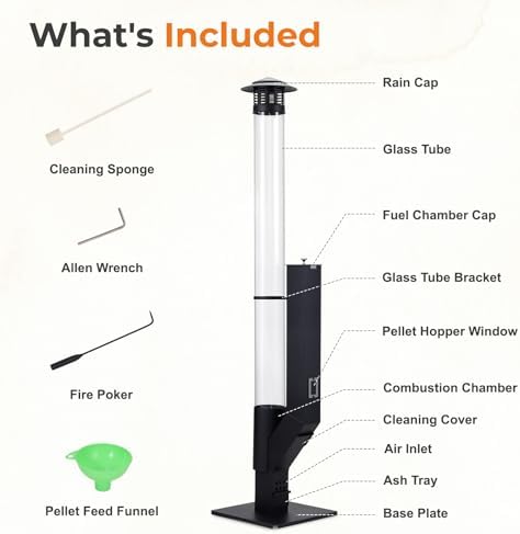 COWVIE 56 Inch Patio Wood Pellet Heater with Rain Cap & Viewing Window – Portable Pellet Fire Pit for Patio, Backyard, Camping, Beach, Balcony - Image 6