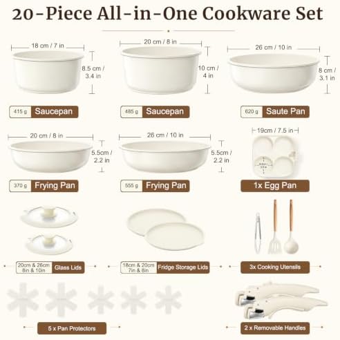 YASHE 20Pcs Nonstick Pots and Pans Set with Detachable Handles, Oven Safe - Image 2