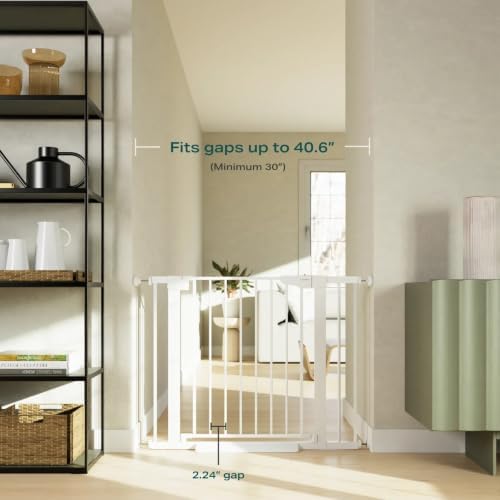 Cumbor 30-40.6 in Baby Gate for Stairs and Doorways, Dog Gate Indoor White - Image 2