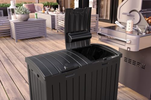 Suncast Dual 33 Gal Trash Hideaway Cabinet, Discrete Outdoor Storage - Image 4
