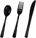 HEIPINIUYE 75 Pack Black Plastic Cutlery Heavy Duty Black Plastic Knives Forks and Spoons Disposable Silverware Set for 25 Guest Birthday Halloween Baby Shower Party Cutlery Set by HEIPINIUYE