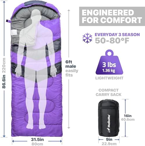MalloMe Sleeping Bags for Adults Cold Weather & Warm - Backpacking Camping Sleeping Bag for Kids 10-12, Girls, Boys - Lightweight Compact Camping Essentials Gear Accessories Hiking Sleep Must Haves - Image 3