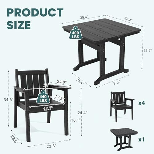 Pamapic Patio Dining Table Set, 5-Piece Outdoor Dining Set for 4, Black - Image 4