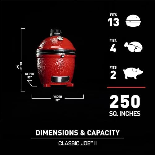 Kamado Joe Classic Joe Series II 18-inch Standalone Ceramic Charcoal Grill and Smoker with AirLift Hinge, Kontrol Tower Top Vent and 250 Cooking Square Inches in Red, Model KJ-23RHC - Image 4