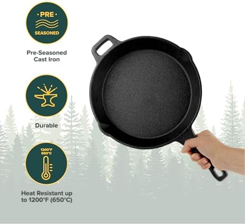 Coghlan's Cast Iron Skillet – 10-Inch Pre-Seasoned Frying Pan with Dual Pour Spouts & Helper Handle for Campfire Cooking, Stove, Grill, or Oven – Durable Outdoor Cookware - Image 2