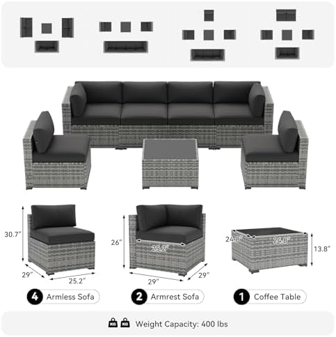 7-Piece Patio Furniture Set, Wicker Outdoor Furniture with Thick Cushions - Image 2