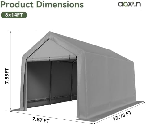 Aoxun 8x14 FT Outdoor Carport Garage Tent, Waterproof Storage Shed, Gray - Image 3