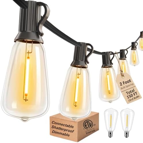 Outdoor String Lights 150FT Waterproof Outside Patio Lighting for Backyard by Lifeisgood
