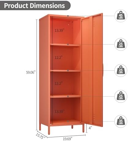 Metal Locker Storage Cabinets Lockable Single Storage Cabinet with Door and Removable Shelves Kids Locker for School Gym Pantry Kitchen (Orange) - Image 3