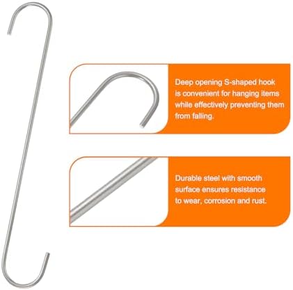 HARFINGTON 4pcs Long S Hooks 12 Inch Extra Long Metal S-Shaped Hanging Hooks High Manganese Steel S Hanger Storage Organizing Tool for Kitchen Garden Bathroom Garage Closet, Silver - Image 4