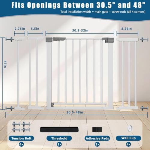 Rgqphantom 41" Tall Safety Pet Gate,Adjustable 29.92"-49.21" Wide(White) - Image 4