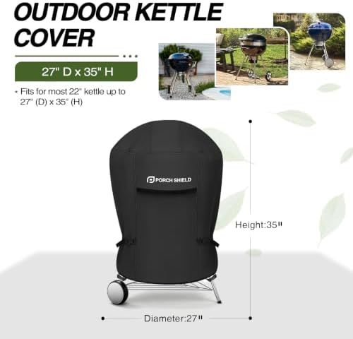 Porch Shield 22 inch Outdoor Charcoal Kettle Cover 27" Dia x 35" H, Black - Image 2
