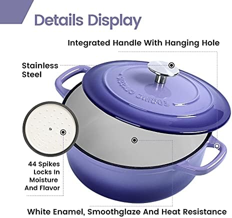 EDGING CASTING Enameled Cast Iron Duch Oven, 5.5 Quart Round Dutch Ovens Pot with Lid, Dual Handle for Bread Baking, Purple - Image 4