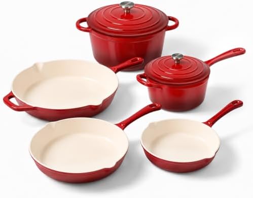 QuliMetal Nonstick Enameled Cast Iron Cookware Set, 5-Piece Pots and Pans Set with Lids, Skillet, Frying Pan, Saucepan & Dutch Oven for All Stovetops, PFOA Free, Ideal for Sourdough Bread Baking by QuliMetal