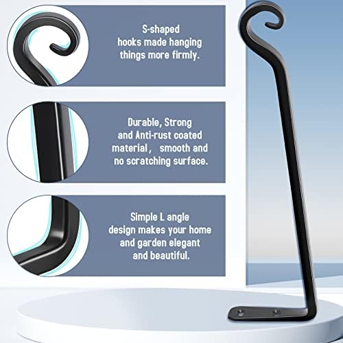 FEED GARDEN Heavy Duty Plant Hooks - 2 Pack 15 Inch Wall Mounted Hanging Brackets, 57lb Capacity Steel Plant Hangers for Bird Feeders, Baskets, Wind Chimes Outdoor Indoor- Black - Image 3
