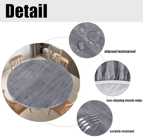 LUSHVIDA Round Tablecloth, Fitted Table Cloth for 45"-56" Tables, Wood Gray - Image 4