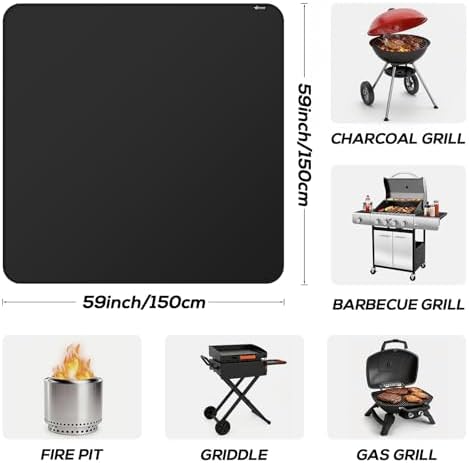 FLASLD Heavy-Duty Under Grill Mat 59inch Square Fire Pit Mat,3 Layers Fireproof Waterproof Grill Pads Protect for Deck,Patio,Outdoor Charcoal,Smokers,Wood Floor,Indoor Black Fireplace Mat Reusable - Image 4