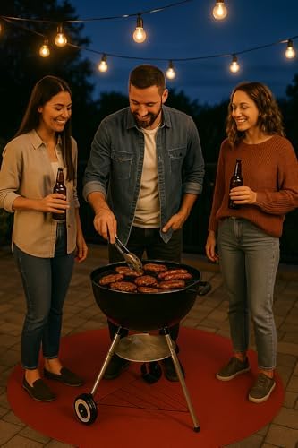 Rhino Hide Embossed Grill Guard Mat - Heat Resistant Outdoor Grill Floor Mat for Patio, Deck & Garage Surface Protection - Round, Red (36" x 36") - Image 2
