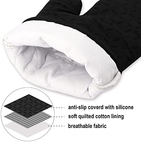KEGOUU Oven Mitts and Pot Holders 6pcs Set, Kitchen Oven Glove High Heat Resistant 500 Degree Extra Long Oven Mitts and Potholder with Non-Slip Silicone Surface for Cooking (Black) - Image 3