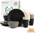 Homienly Wheat Straw Plates and Bowls Set, Lightweight & Unbreakable Dinnerware Set for Kitchen, Parties, Holidays, Microwave and Dishwasher Safe Dish Set - Plate Sets, Bowls, Cups, 24pcs (Grey Stone) by HOMIENLY