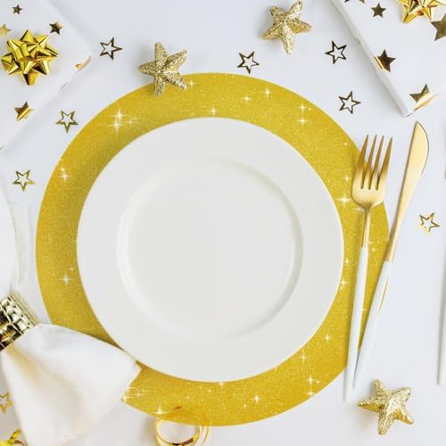 30 PCS Gold Paper Placemats Round Place Mat Glitter Disposable Paper Charger Doilies Tablemats for Christmas Valentines Party Birthday Wedding Dinner Table Decor(13x13inch) - Image 4